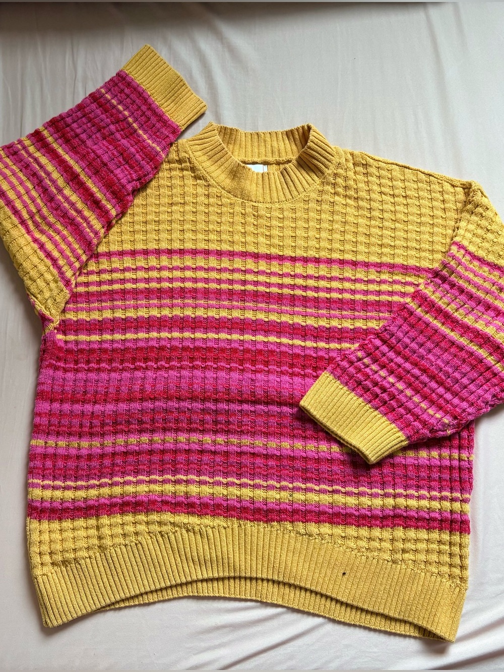BDG yellow and pink striped waffleknit sweater